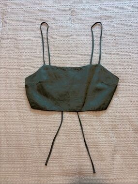 Zara Satin Strappy Square Neck Top in Olive Green